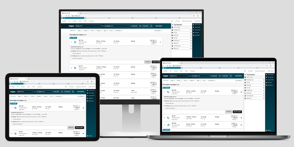 Travel Reservation Management Portal shown on desktop, laptop, and tablet
